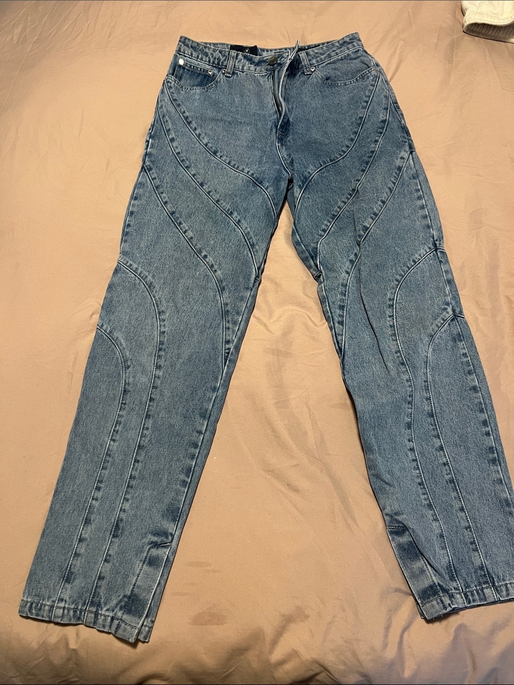 Maniere De Voir Women's Blue Curved-Seam Boyfriend Jeans